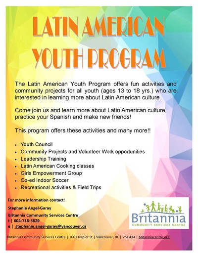 britannia community services centre latin american youth programs youth program flyer